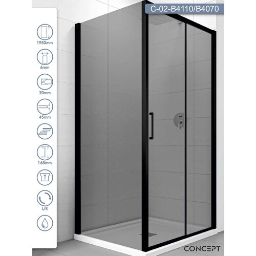 Copen Tuš kabina C-02-B4110/B4070 Atlas Black crni ram 110x70x195cm tamno staklo 6mm Cene