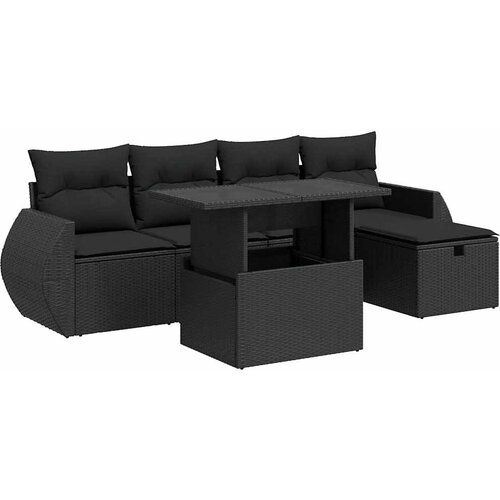 VidaXL 6-dijelni set vrtnih sofa s jastucima crni od poliratana Slike