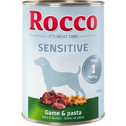 Rocco 5 + 1 gratis! Mokra pasja hrana Sensitive 6 x 400 g - Divjačina & rezanci