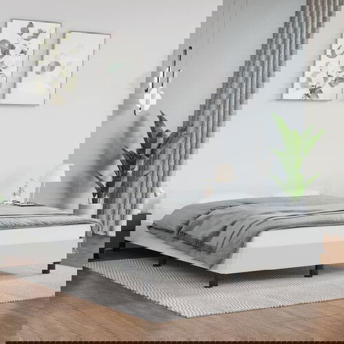 VidaXL Posteljni okvir z vzglavjem bel 140x190 cm umetno usnje Slike