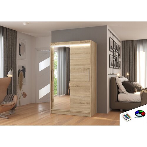 ADRK Klizni ormar BARIO s ogledalom i LED rasvjetom, 120 cm - SONOMA-SONOMA HRAST Cene