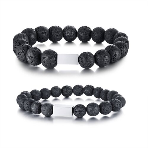 Kesi Bracelet made of volcanic stone and surgical steel - black Slike