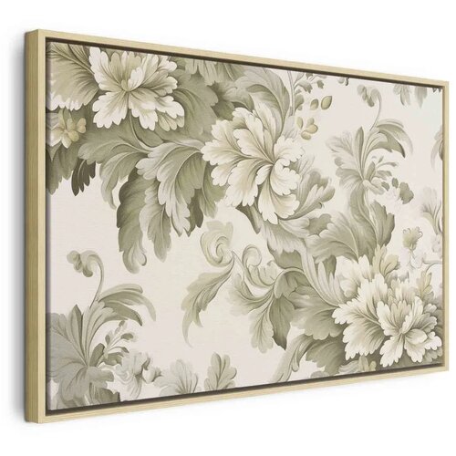  Slika - Retro Vintage Flowers in Delicate Cream and Green Colors 90x60 U prirodnom drvenom okviru Cene