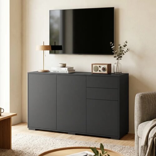  Komoda ladica 2 ladice push-click 117 cm x 36 cm x 74 cm crna Slike