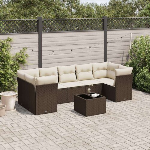 VidaXL 8-dijelni set vrtnih sofa s jastucima smeđi od poliratana Slike