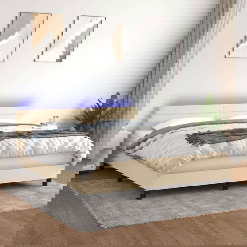  Box spring postelja z vzmetnico LED krem 180x200 cm blago Cene