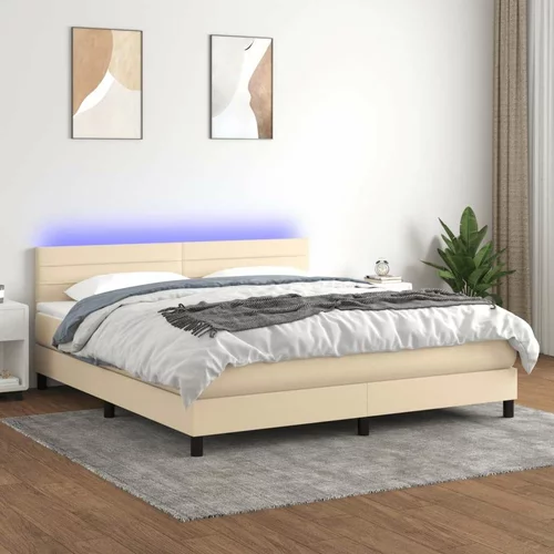  Box spring postelja z vzmetnico LED krem 180x200 cm blago