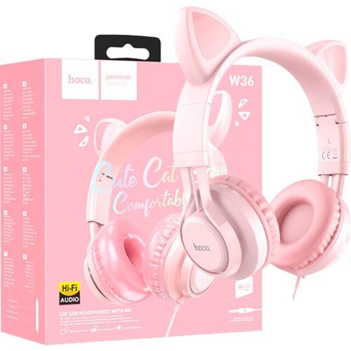 Hoco. Slu&amp;scaron;alice sa mikrofonom, mačje u&amp;scaron;i, pink &amp;ndash; W36 slu&amp;scaron;alice Mačje u&amp;scaron;i,Pink Slike