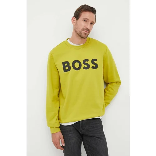 Boss Bombažen pulover moška, zelena barva