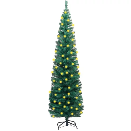 vidaXL usko umjetno božićno drvce LED sa stalkom zeleno 210 cm PVC