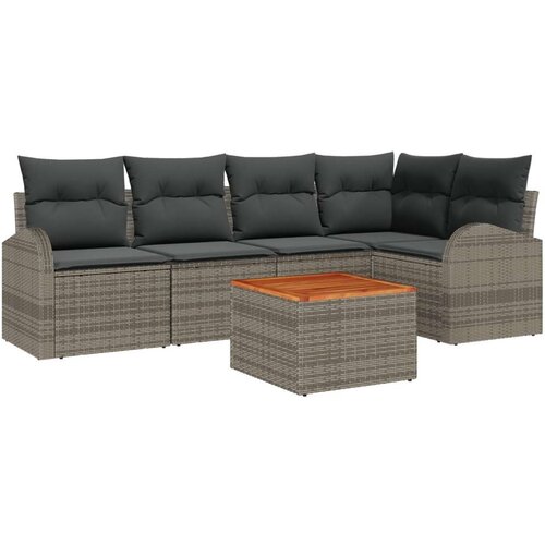  6 komada seta za vrt s jastucima sivi poliratan akacija 2-sjedni vrtni kauč sa skladi&amp;scaron;tem i jastucima sivi poliratan Slike