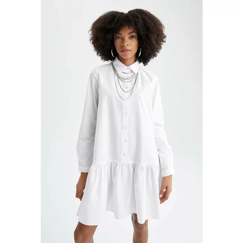 Defacto Volan Detailed Shirt Collar Long Sleeve Poplin Summer Shirt Mini Dress