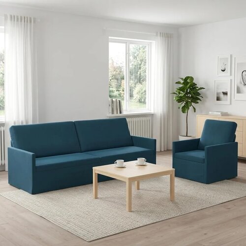  Set sofe 2 pcs Plava Baršun - Plava 1-Sjedalo + 3-Sjedalo (210 cm) Cene