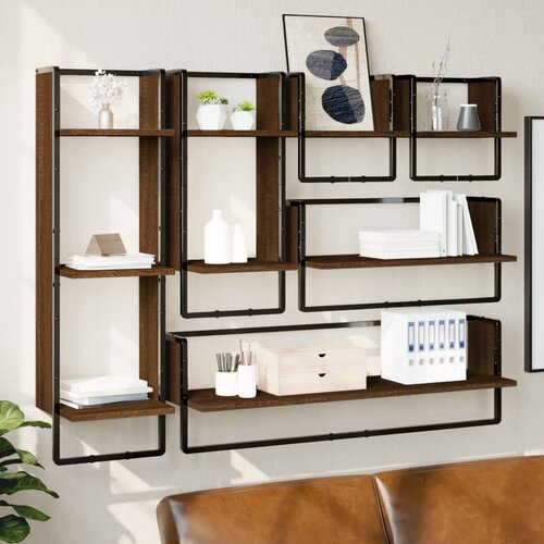  The living store komplet stenskih polic s prečkami 6-delni rjavi hrast inž. les - komplet stenskih polic, (21499601) Cene