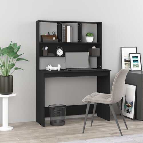 VidaXL Radni stol s policama crni 102 x 45 x 148 cm konstruirano drvo Slike