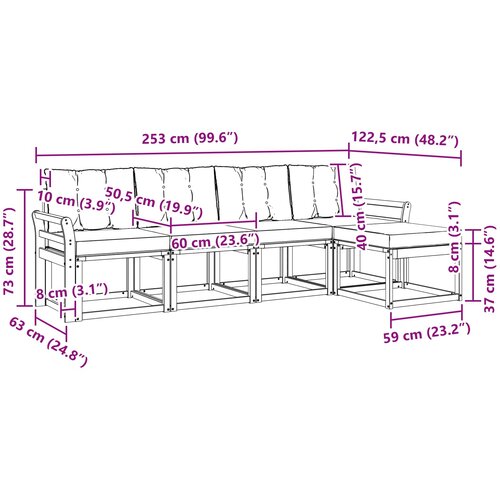  Set vanjskih sofa 5 kom. Prirodna i svijetlo siva Smeđa 253 x 122,5 x 73 cm Slike