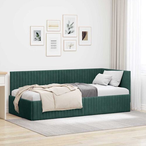 VidaXL Kutni okvir kreveta s uzglavljem Tamnozelena 90 x 200 cm Bar&amp;scaron;un Slike
