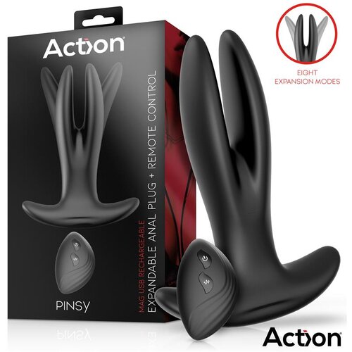 Action Pinsy Expandable Anal Plug with Remote Control Black Cene