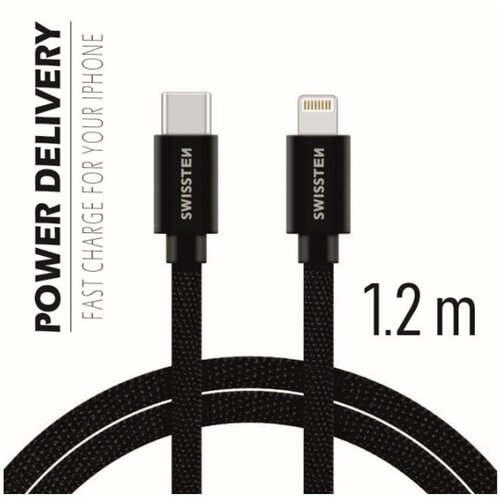 Swissten kabel USB-C/Lightning, platneni, 1.2m, crni Cijene