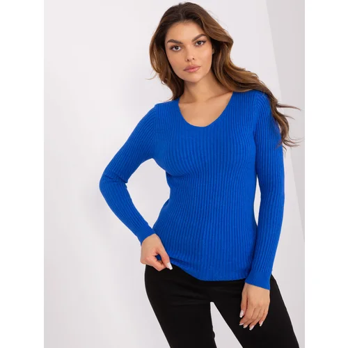 Fashionhunters Dark blue fitted classic sweater