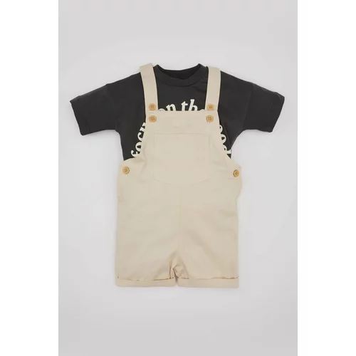 Defacto Baby Boy Slogan Printed Jersey T-Shirt Salopet 2 Piece Set