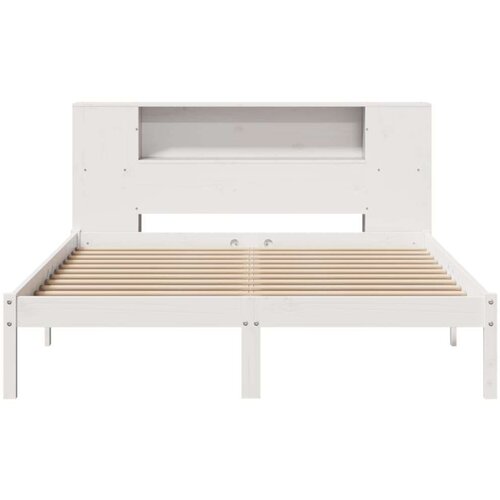VidaXL Krevet s regalom z knjige bez madraca bijeli 150x200cm borovina Slike