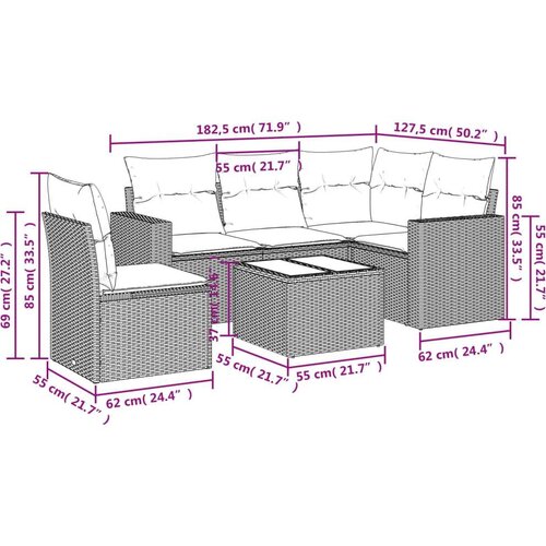 VidaXL 6-dijelni set vrtnih sofa od poliratana s jastucima smeđi Slike