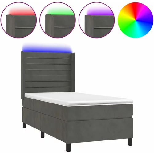 vidaXL Box spring postelja z vzmetnico LED temno siva 90x190 cm žamet, (20937845)