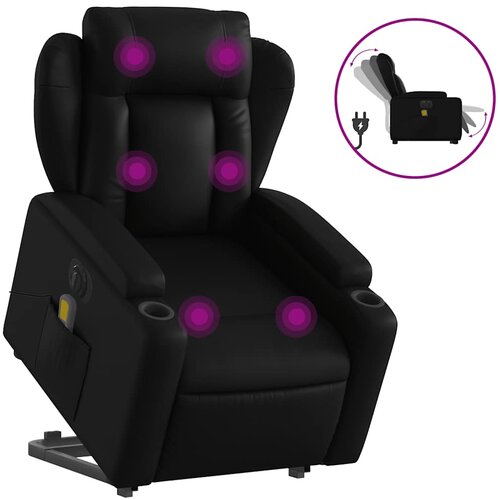 Maison Chic Električni masažni fotelj - Relax naslanjač s funkcijo vstajanja črno um. usnje, (22042602) Slike