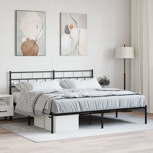 VidaXL Kovinski posteljni okvir z vzglavjem črn 180x200 cm Slike