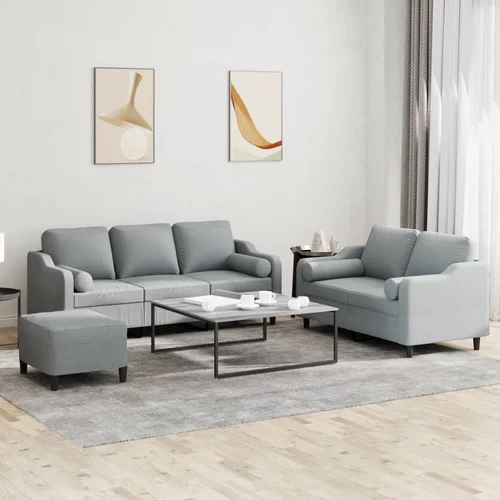 vidaXL 3-dijelni set sofa s jastucima svjetlosivi od tkanine