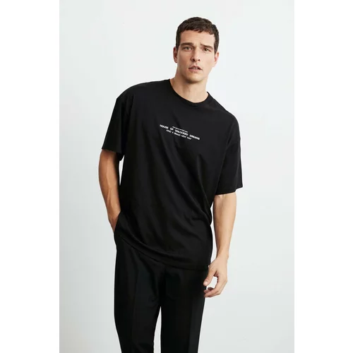 GRIMELANGE Frank Men's Oversize Fit 100% Cotton Thick Textured Printed T-shirt