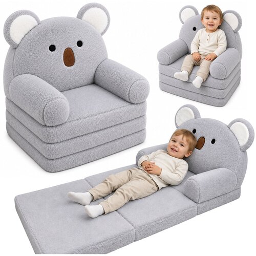  Koala 2-in-1 Reclining Sofa Armchair for Children Soft Plush Gray Slike