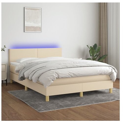 VidaXL Box spring postelja z vzmetnico LED krem 140x190 cm b Slike