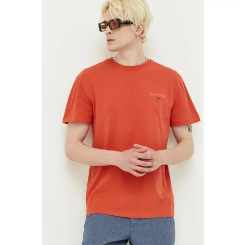 Tommy Jeans Bombažna kratka majica oranžna barva
