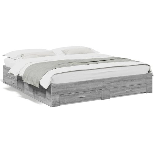 VidaXL Posteljni okvir s predali siva sonoma 200x200 cm inženirski les Slike
