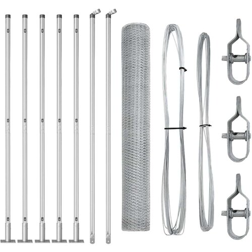 vidaXL Heeksagonalna ograja 1.2x10 m galvanizirano jeklo, Ograjni stebri s podstavki 7 kos &Oslash;32mm 68.5cm galvanizirano jeklo Cene