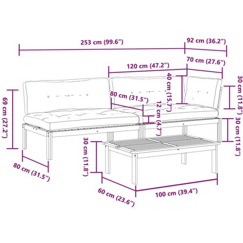  3-dijelni set vrtnih sofa od paleta s jastucima od drva bagrema Slike