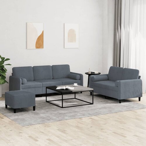  3-dijelni set sofa s jastucima tamnosivi bar&scaron;unasti Cijene