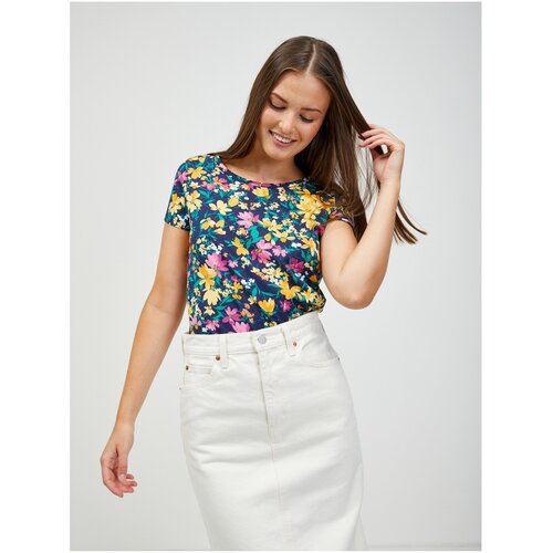 Orsay Yellow-blue floral T-shirt - Women Cene