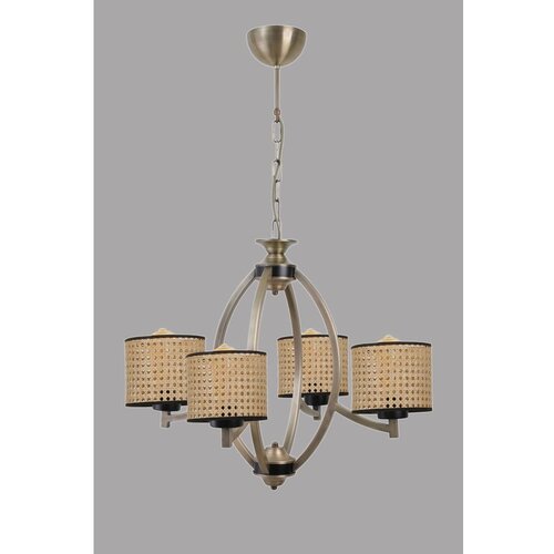 Opviq Paul 4 lü eskitme avize rattan abajurlu Brown Chandelier Cene