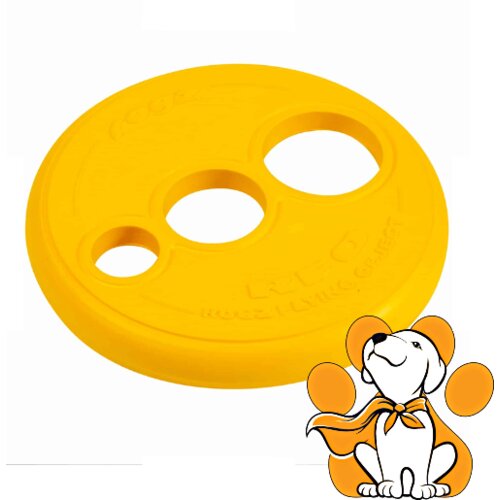Rogz RFO Fetch Flying Toy Large, Frizbi Igračka Za Pse Od Meke Gume, Žuta Slike