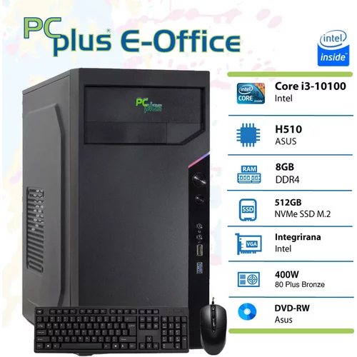 PCPLUS e-Office i3-10100/8GB/512GB namizni računalnik + miška in tipkovnica, (21021444)