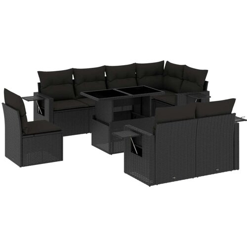  9-dijelni set vrtnih sofa s jastucima crni od poliratana Slike