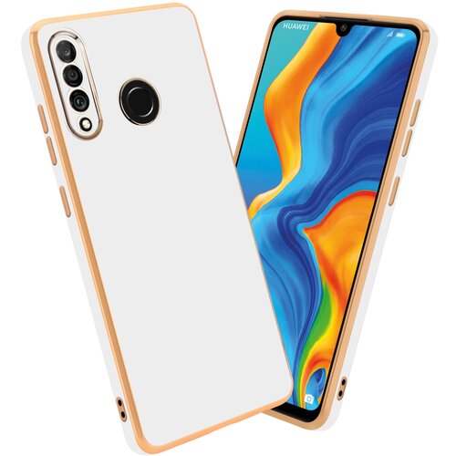 Cadorabo Ohi&scaron;je, združljiv s Huawei v sijajnem belem - zlatu - za&scaron;čitni pokrov iz fleksibilnega silikona TPU in z za&scaron;čito pred kamero, (20593456) Cene