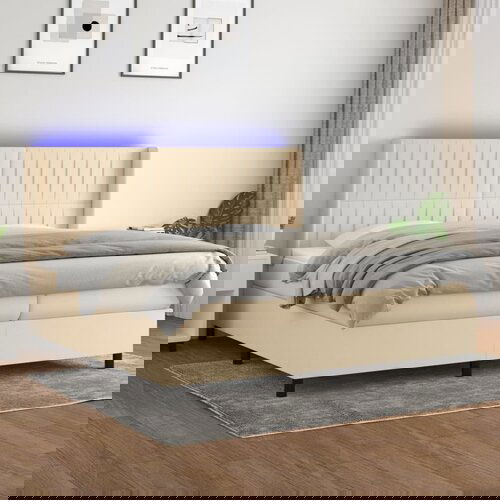  The Living Store Box spring postelja z vzmetnico LED krem 200x200 cm blago - Box Spring Postelja, (21516933) Slike
