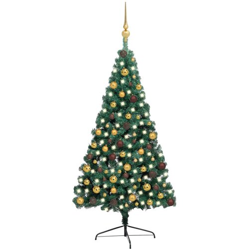 vidaXL Polovična novoletna jelka z LED lučkami in bučkami zelena 210cm Cene