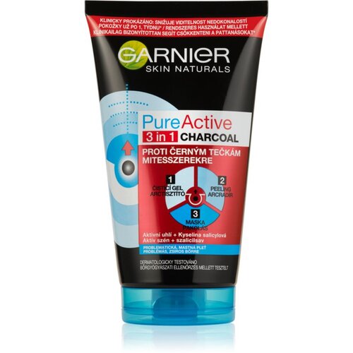 Garnier Pure Active crna maska za lice s aktivnim ugljenom 3u1 protiv mitesera i akni 150 ml Slike