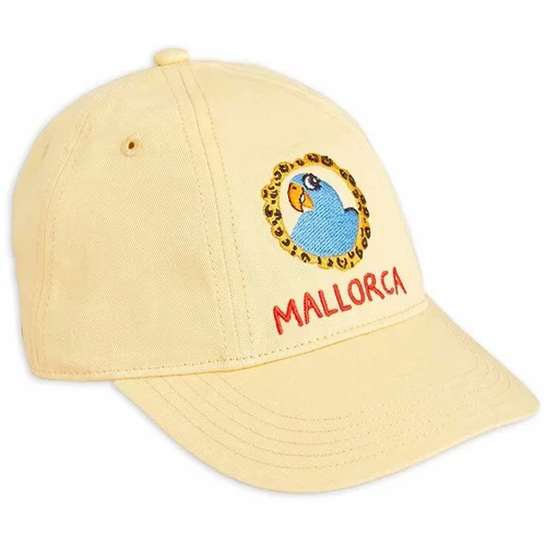 Mini Rodini Otroška bombažna bejzbolska kapa Parrot rumena barva