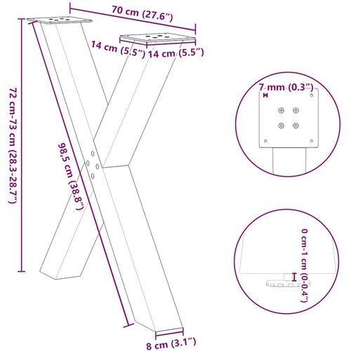 VidaXL Noge za blagovaonski stol u obliku slova X, 3 kom, crne, 70 x (72-73) cm, čelik Slike